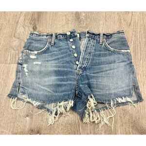 Citizens Of Humanity Annabelle Shorts Womens 25 Blue Denim Cutoff Raw Hem
